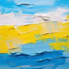 春夏用のカラフルな抽象背景油絵正方形バナー）白・黄色・水色のラフな横縞