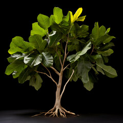 bodhi tree ficus religiosa dry leaves with black background,generate ai
