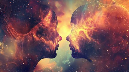 Two silhouettes against a cosmic backdrop, embodying love and spirituality, Ai Generated