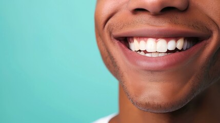 Naklejka premium Description Captivating portrait of a cheerful man with a bright smile on a pastel blue backdrop, Ai Generated