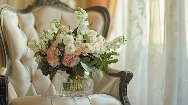 Jewish bride wedding chair, chuppah at wedding day ceremony. generative ai
