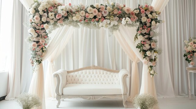 Jewish bride wedding chair, chuppah at wedding day ceremony. generative ai