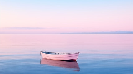 Minimal boat and Ocean with pastel light and copy space for Commercial Photography