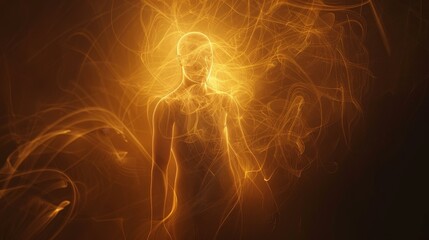 Ethereal human soul glowing in a warm light against a dark backdrop, Ai Generated