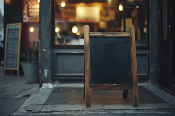 Sidewalk Chalkboard Display Highlights Local Business in Urban Setting