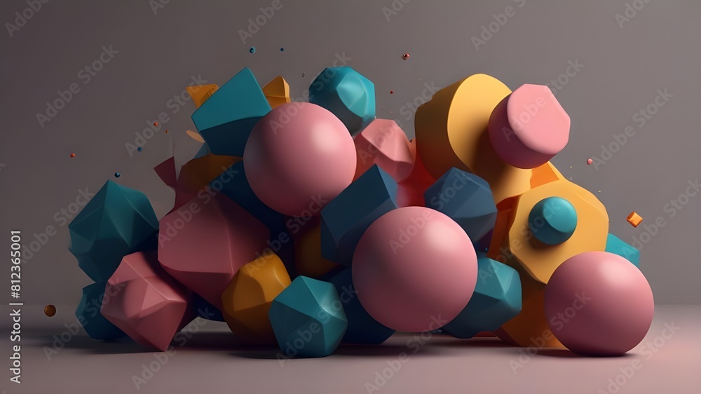 Aufkleber abstract 3d rendering of composition with random shapes. modern background design generative ai