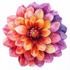 Fototapeta premium Exquisite watercolor painting of a dahlia flower, with vibrant hues of pink, orange, and purple
