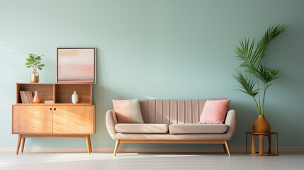 Minimal living room with pastel light and copy space for Commercial photography