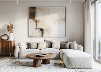 	
interior design,Serene Grey Canvas Print Adorning Modern Living Room Wall 3d rendering	
