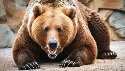 Ferocious brown grizzly bear on a transparent background
