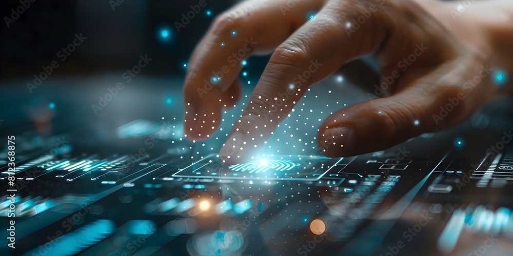 Poster user s hand hovering over a biometric key interface ready to access a locked digital system
