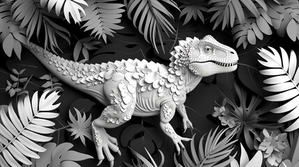 Trex camouflage in the forest flat design top view natural adaptation theme animation black and white