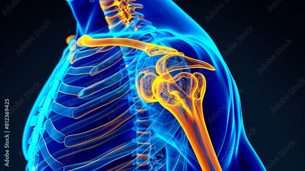 Wall mural an x-ray of a shoulder joint in blue and yellow colors