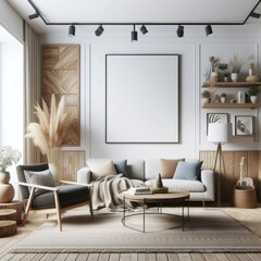 living room with a template mockup poster empty white and With Couch And Coffee Table photos art photo harmony.