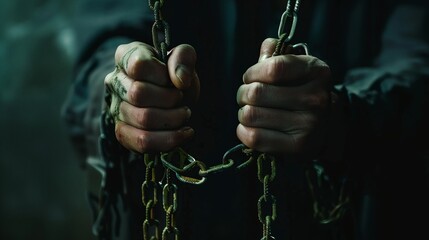 a person holding a chain with their hands