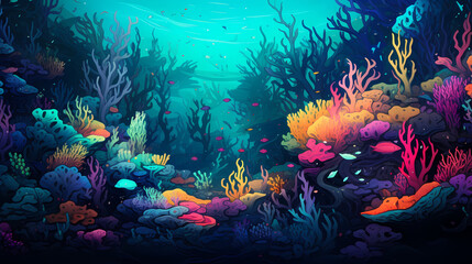 underwater abyss with nightmarish sea creatures illustration background poster decorative painting