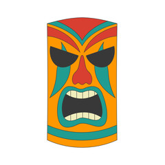Tribal Hawaii Totem African Traditional. Ethnic Tiki Mask Illustration. Isolated on White Background.