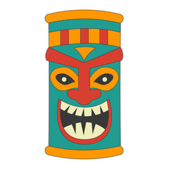 Tribal Hawaii Totem African Traditional. Ethnic Tiki Mask Illustration. Isolated on White Background.