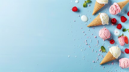 Ice cream bottom border over a blue background