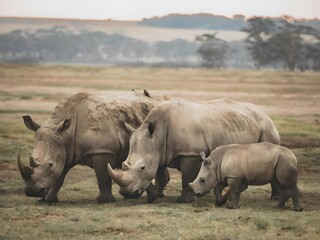 white rhino and calf in the wild