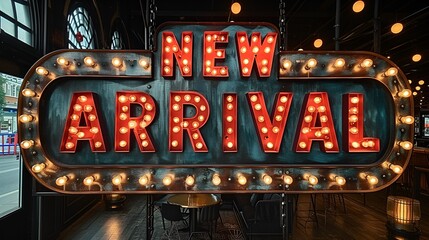 “NEW ARRIVAL”: -  graphic resource - background -sign - banner - Neon billboard.  
