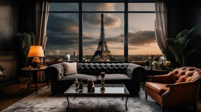  Stylish Living Room with Iconic Eiffel Tower Scene
