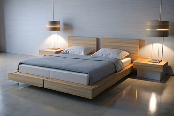 Minimalist bed frame with integrated nightstands