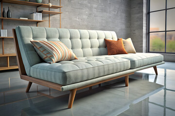 Scandinavian-style lounge sofa with adjustable backrest.