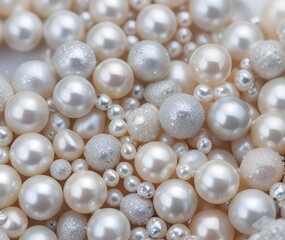 Bunch of multi size pearls on a background.Glamorous pearls milky-way.luxury lifestyle.Holiday decoration.Nice and shiny romantic morning.Love and ... See More generate ai