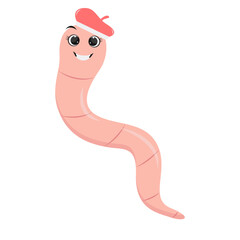 Earthworm Cartoon Character in Flat Design. Isolated on White Background. Vector Illustration