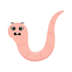Earthworm Cartoon Character in Flat Design. Isolated on White Background. Vector Illustration