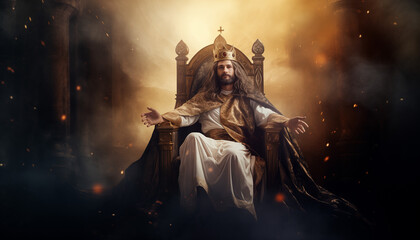 Obraz premium King Jesus, Jesus sitting on throne, Jesus in Heaven