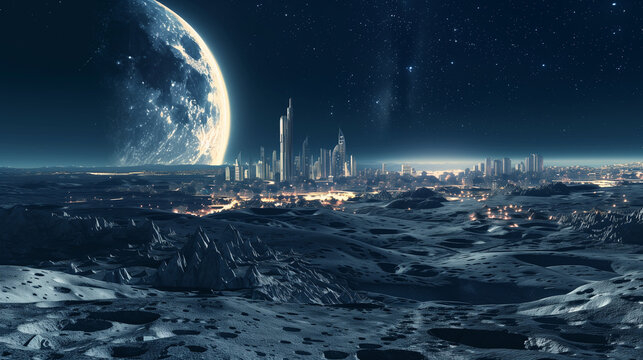 Futuristic city on a moon