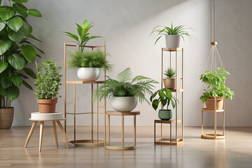 Minimalist plant stands for indoor greenery,