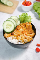 Spicy Smashed Crispy Chicken or Ayam Geprek Indonesian Food