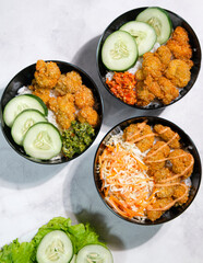 Crispy Chicken Rice Bowls Trio: Spicy, Pesto, & Cheese Variations