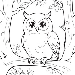 Fototapeta premium cute Owl line art coloring page. hand drawing kawaii owl outline coloring book for kids.