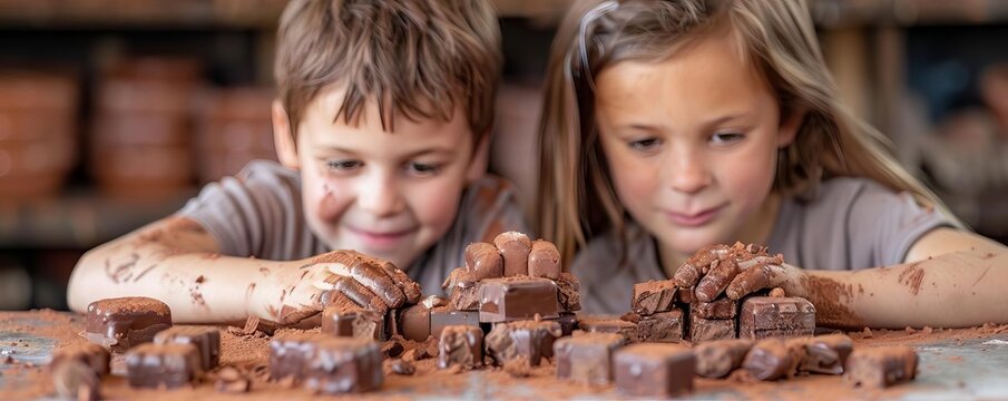 A chocolate crafting workshop where kids build toys from chocolate blocks