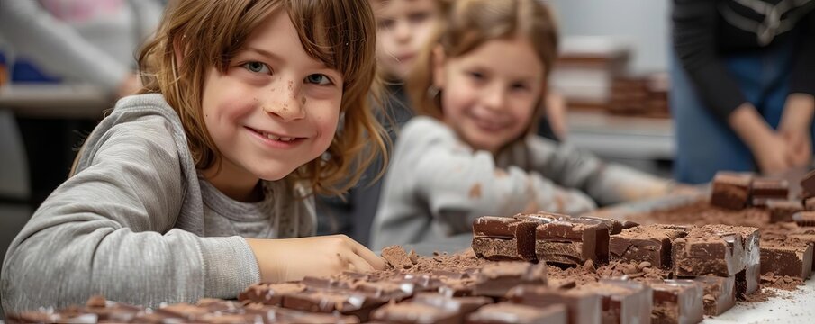 A chocolate crafting workshop where kids build toys from chocolate blocks