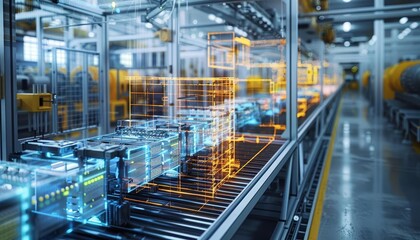 Fototapeta premium Portray a manufacturing plant where a digital twin simulates the entire production line for efficiency and error reduction