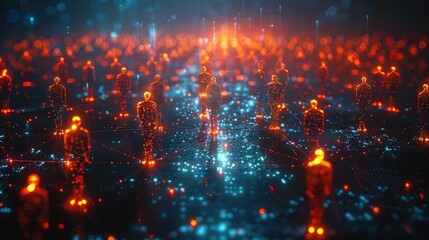 Obraz premium Virtual telecommunication network connecting people across the globe through immersive holographic communication.