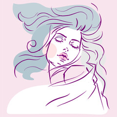 line faces, woman. vector illustration. Modern single line art