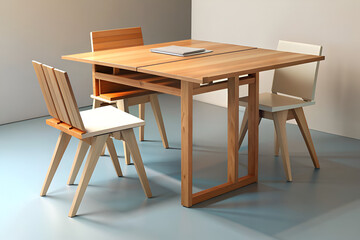 Space-saving folding dining table with extension leaves.