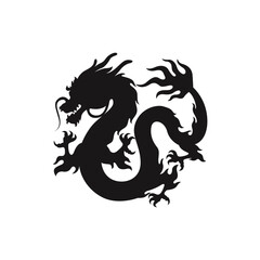 Chinese Dragon Silhouette on White Background. Chinese New Year Symbol. Vector Illustration Design