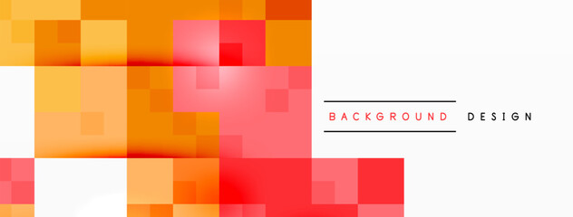 A vibrant pattern of colorful squares in shades of orange and magenta on a white background. The rectangles create symmetry and parallel lines, making it a visually appealing art piece