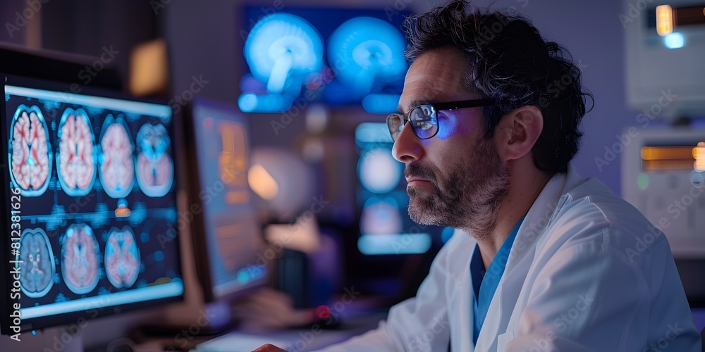 Aufkleber neurologist utilizing advanced visualization technology to analyze brain nerve activity for enhancin