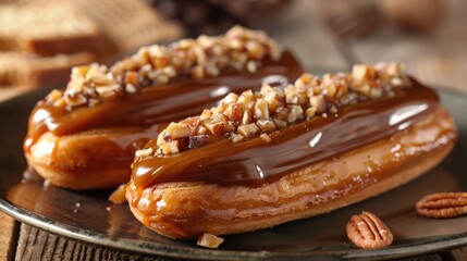 Caramel eclairs with nuts