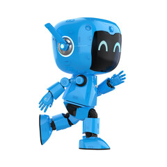 Cute and small artificial intelligence personal assistant robot walk isolated