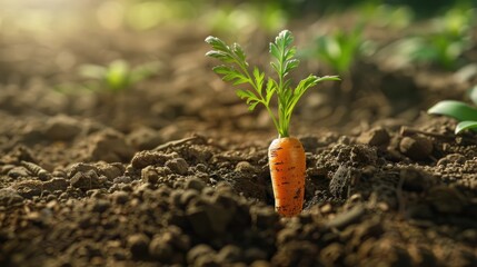Carrot planted in soil isolated carrot in the ground
