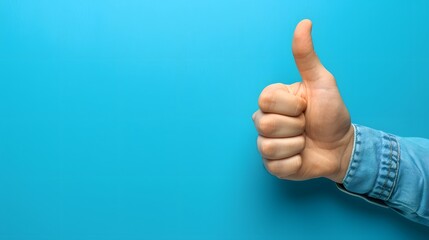A thumbs up gesture on a blue background, representing positive thoughts and satisfaction with the work done.

